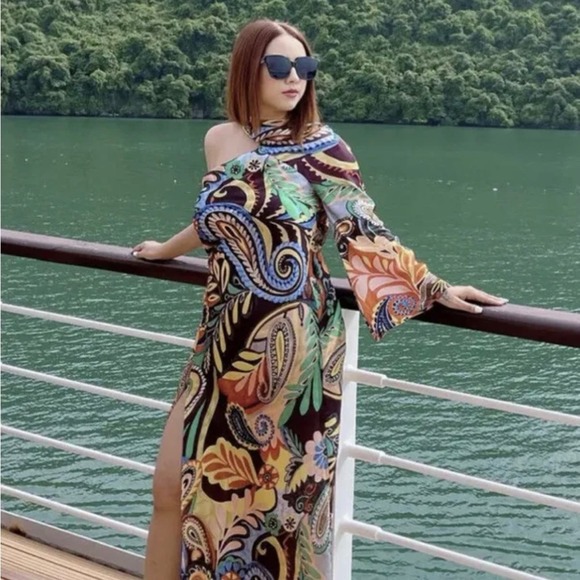 ZARA ONE SHOULDER PRINTED ASYMMETRIC DRESS MULTICOLORED - Picture 10 of 13